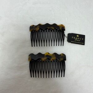 NWT France Luxe Wavy Top Hair Side Combs Tortoise Shell Black Set of 2